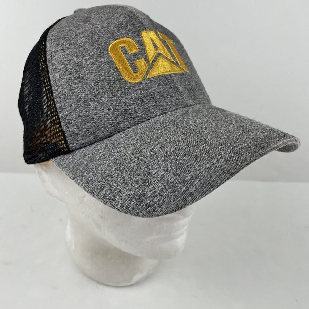 CAT SnapBack Trucker Hat Adjustable Mesh Back Gray Black Embroidered 6 Panel